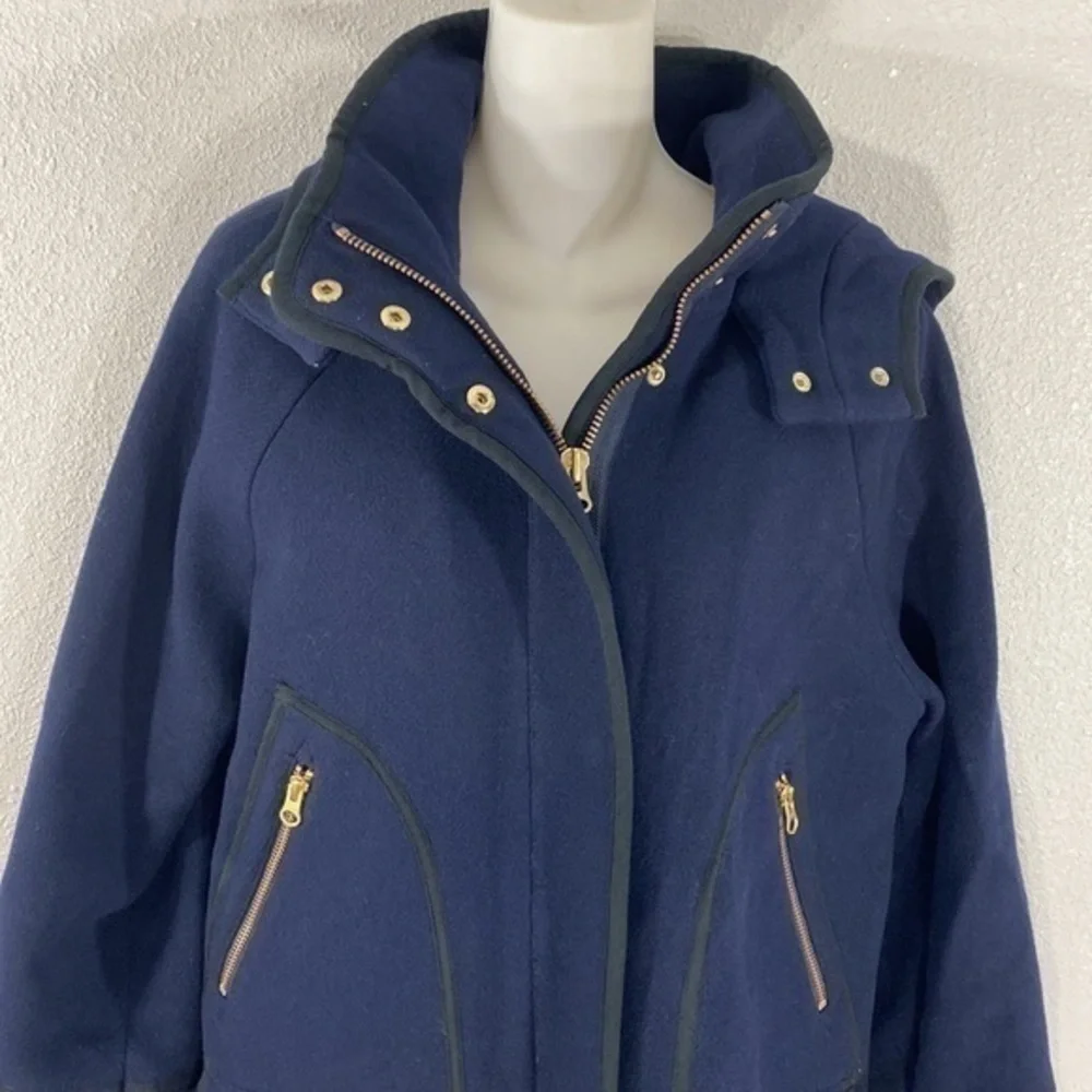J. Crew summit Italian stadium cloth navy blue gold wool hooded parka coat 4
